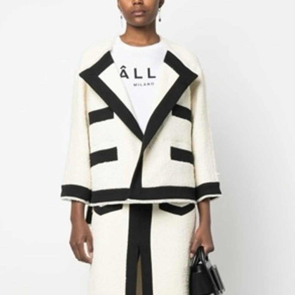 CALLAS MILANO Isabel Two-tone Bouclé Jacket In Weiss white and black sz 36 US 0